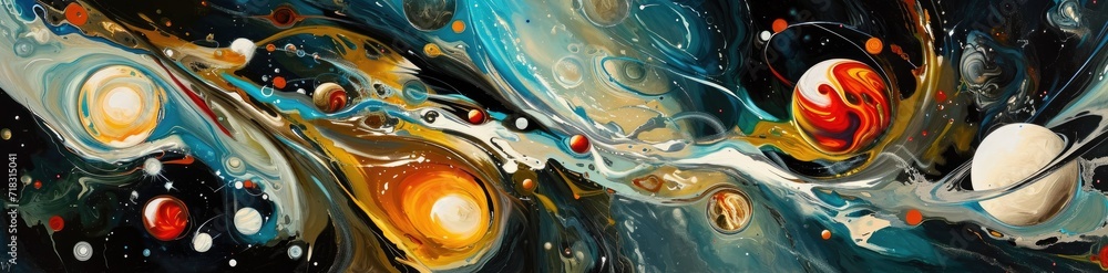 Cosmic collisions inspire abstract compositions with heavenly elements