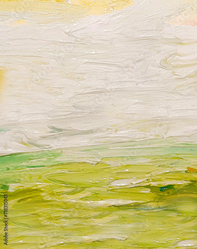 Impressionistic, Soft Pastel Daubs & Paintbrush Strokes of Oil Paint (filtered photo) Light Green & Yellow & White- Digital Painting, Illustration, Art, Artwork, Design Background, Backdrop, Wallpaper