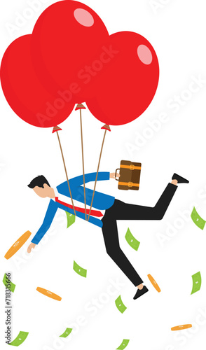 Personal inflationary crisis and Investment risks and bad debt conditions. Damage from the inflation crisis. household debt crisis, Businessman tied to bubble with hot air balloon

