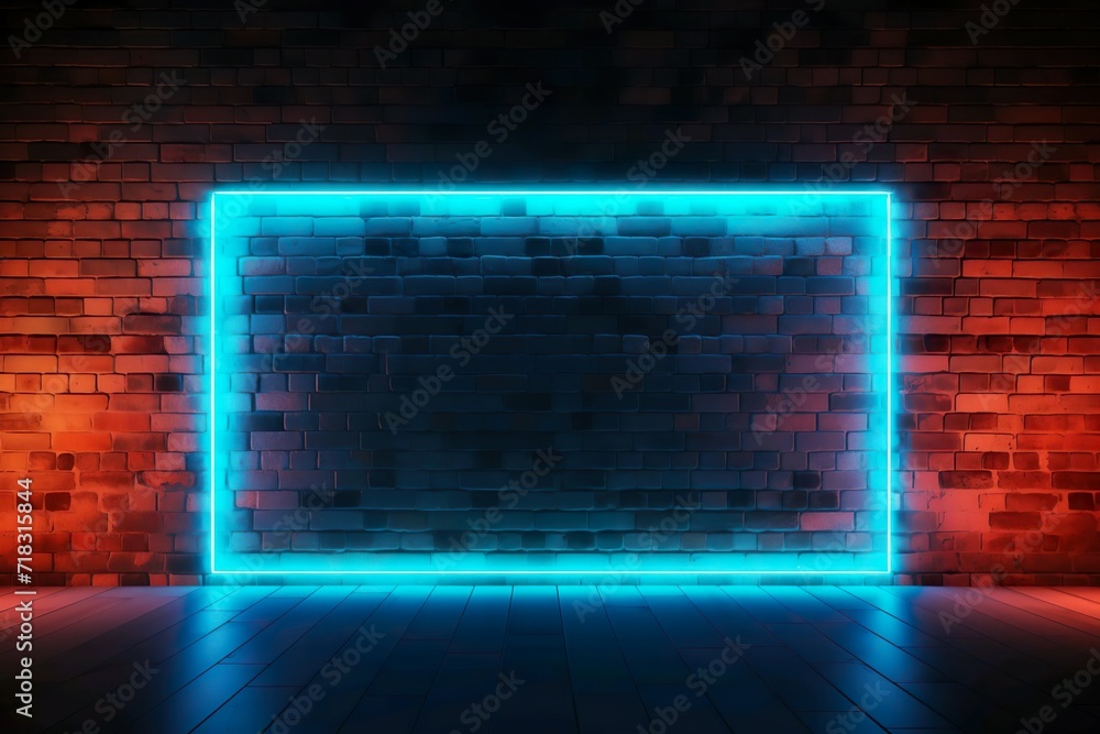 Neon Modern Futuristic Lights on Grunge Brick Wall. Generative ai