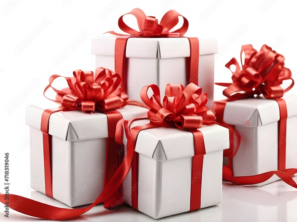 Obraz premium Gifts with red ribbons isolated on white Valentine's Day