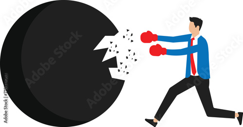 Escape and liberation to break heavy chain burden, Free or break bad habit or routine for freedom and pay off debt, break shackles or anxiety burden.
