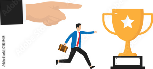 Thought leadership hand pointing from mobile phone with people following the path, main influencer or opinion leader, KOL, social marketing to lead advertising campaign or influencer concept.
