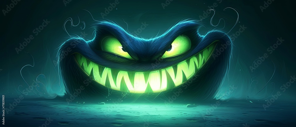 custom made wallpaper toronto digitalglowing large green eyes, big grin with sharp white teeth, evil smile