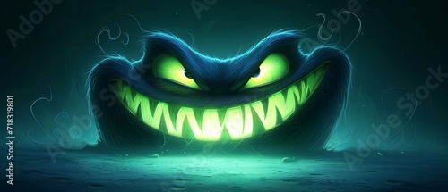 Wallpaper Mural glowing large green eyes, big grin with sharp white teeth, evil smile Torontodigital.ca
