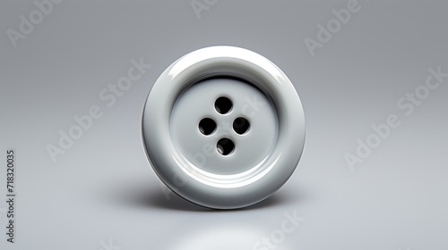  a close up of a white button on a gray background with a reflection of the button on the bottom of the button.