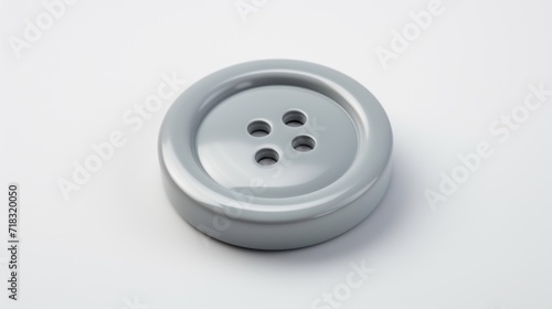  a white button sitting on top of a white table next to a pair of scissors and a pair of scissors.