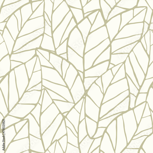 Fototapeta Naklejka Na Ścianę i Meble -  Seamless abstract botanical art background with  leaves. Natural hand drawnd grey and  white leaves pattern, monochrome.Vector floral  pattern
