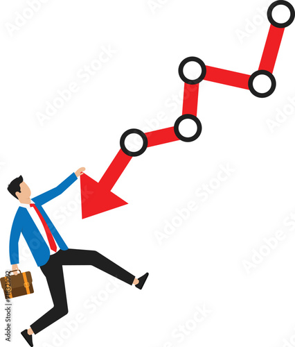 financial investment volatility of uncertainty or change of business and stock market due to risk. Businessman stuck in danger holding arrow image with one hand feeling insecure.
