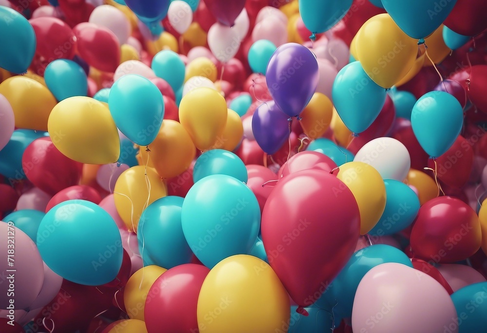 Colorful balloons rising into the in the air Seamless loop 3D render