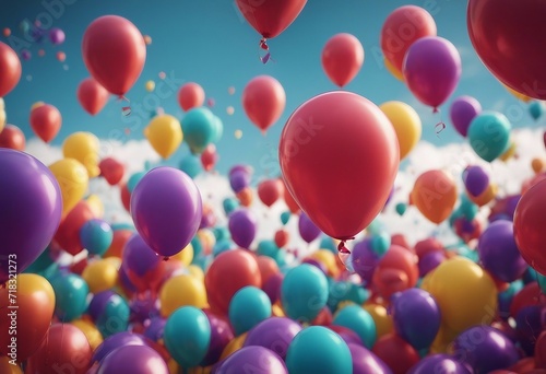 Colorful balloons rising into the in the air for perfect birthday decoration