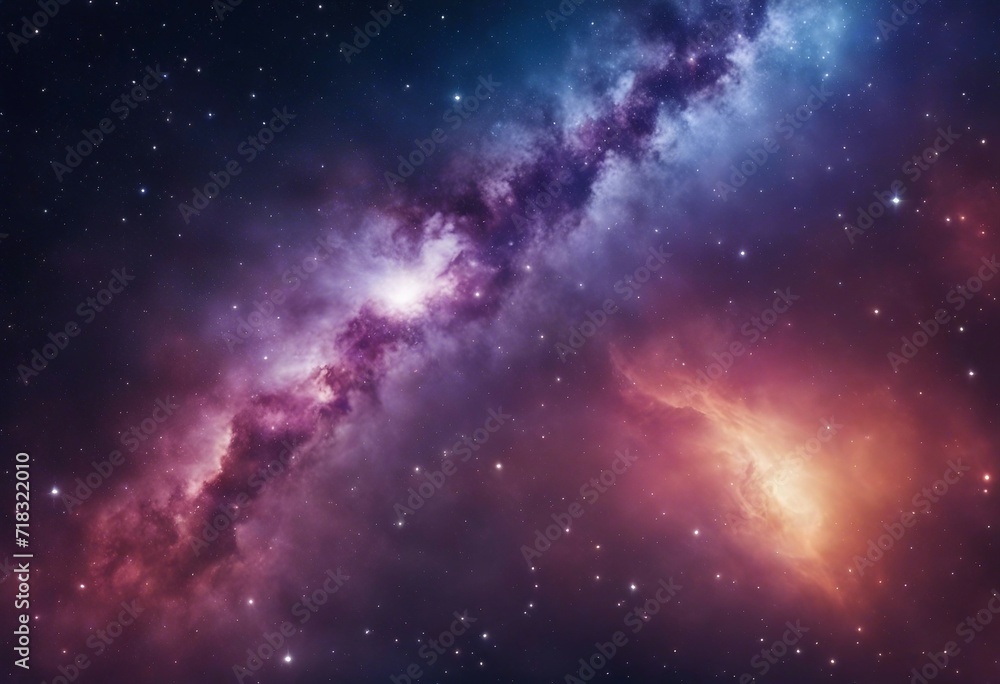 Universe with Galaxy, Stars, Colorful Nebula and Mystical Lightning