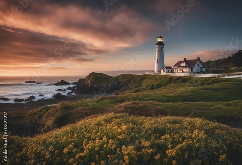 Lighthouse on Coast in Evening