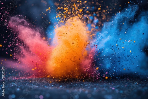The burst of colored powder during an Indian Holi festival