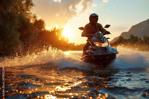 Young Man on Jet Ski at the sea