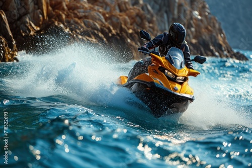 Young Man on Jet Ski at the sea photo