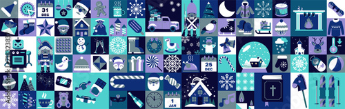 Abstract winter background. A large collection of Christmas. Happy New Year! Mosaic style.