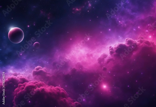 Outer Space Wallpaper Contemporary Nebula Panorama with Pink and Purple Colors Clouds Stars Planets and Star Dust