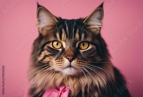 Portrait of a curios long haired black and tan tabby cat with bright yellow eyes looking annoyingly at viewer  © FrameFinesse