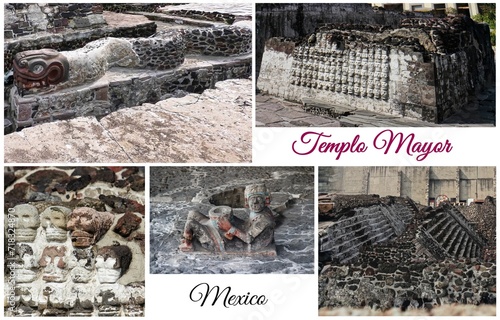 The ruins of the Great Pyramid (or Templo Mayor) the main temple of Tenochtitlan (now Mexico City), capital of the Aztec empire photo