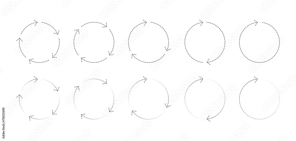 dashed rotating arrows around the circle. rotating arrow signs. ring arrow signs