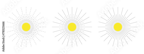 dashed lines and sun concept. three steps very bright sun symbol