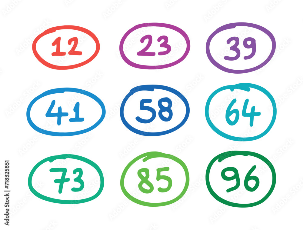 Decimal numbers in ellipses. hand drawn decimal numbers Decimal numbers in ellipses. hand drawn decimal numbers