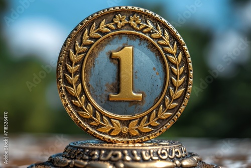 Golden medal with number 