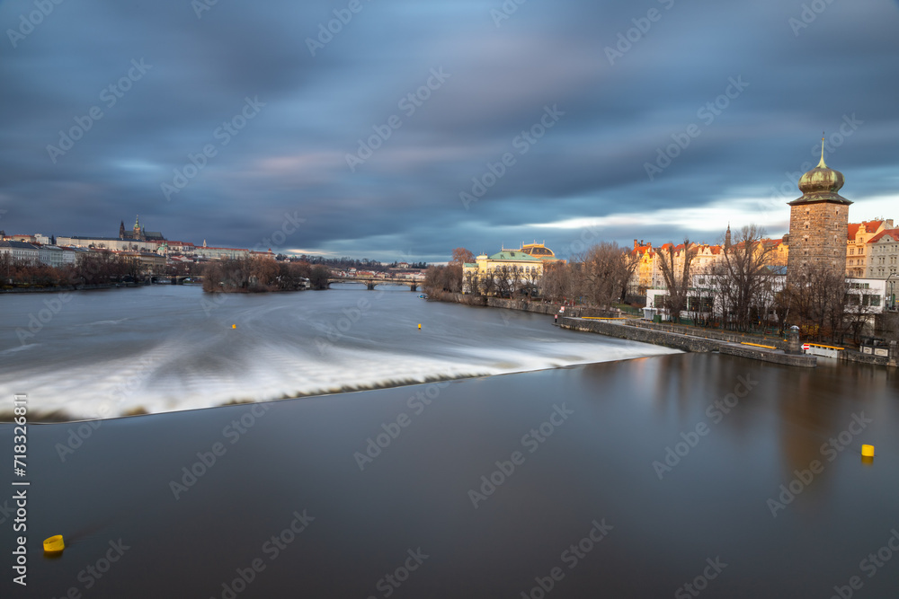 evening view of the Vltava river in Prague