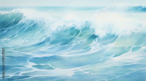  a painting of a wave in the ocean with a blue sky in the background and a light blue sky in the foreground.