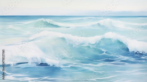  a painting of a wave in the ocean with white foam on the top of the wave and the bottom of the wave on the bottom of the wave.