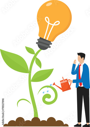 Businessman water tree light bulb for put think growth mindset different fixed mindset concept
