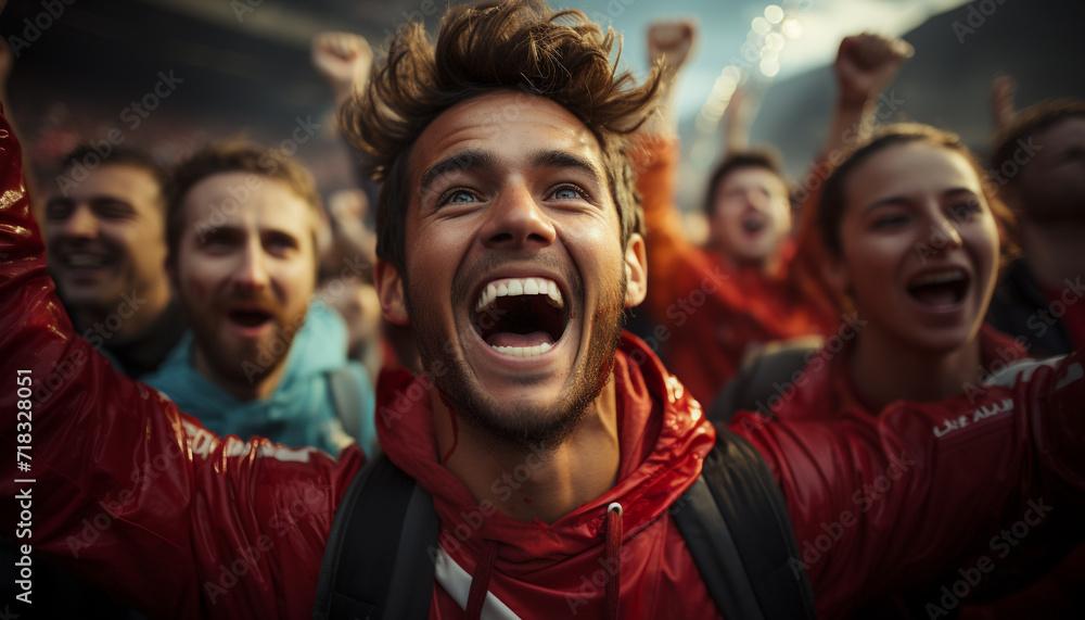 Men and women screaming with excitement, enjoying together generated by AI Men and women screaming with excitement, enjoying together generated by AI