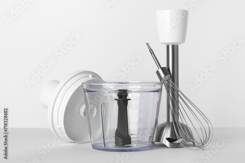 Electric hand blender on white background. Top view.