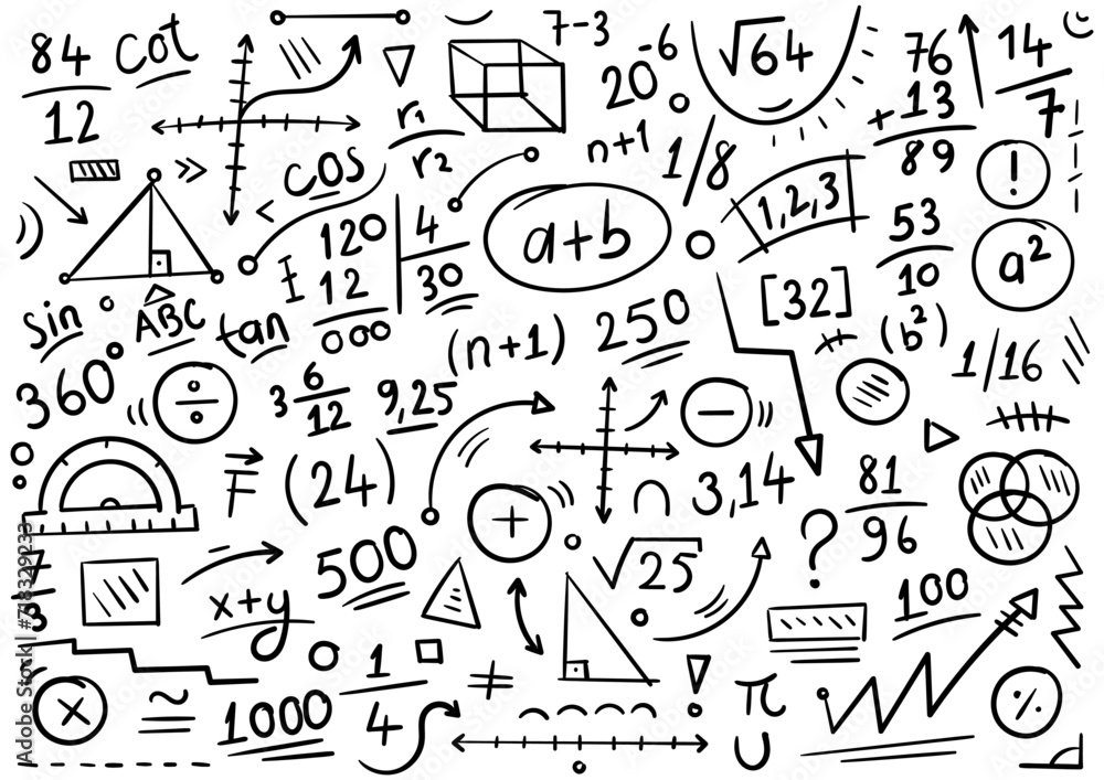 doodle math symbols. hand drawn mathematical symbols. mathematical background