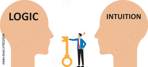 Decide direction between Intuition or logic. Choice way and Decision business metaphor concept
