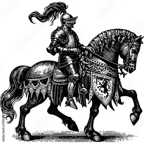 Knight In Full Plate Armour On The Horse 