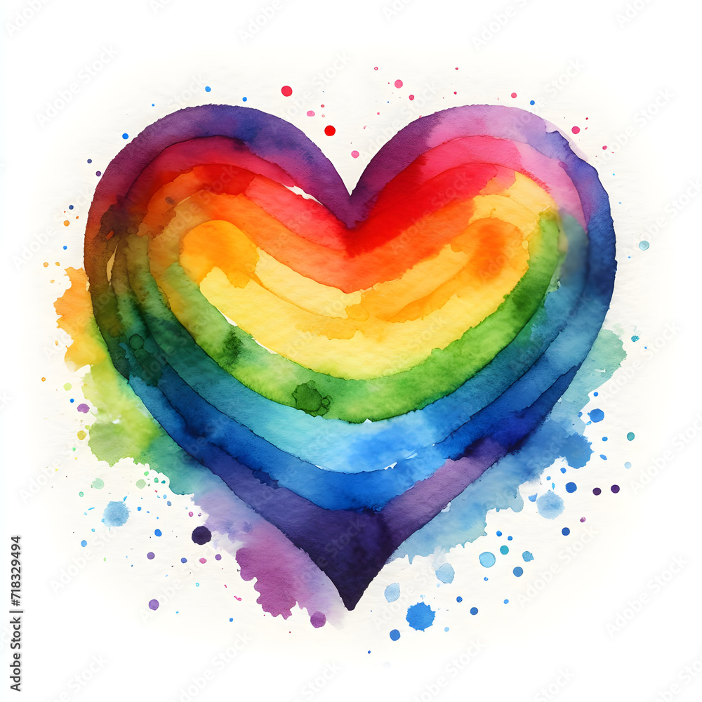 rainbow heart freedom symbol watercolor paint
