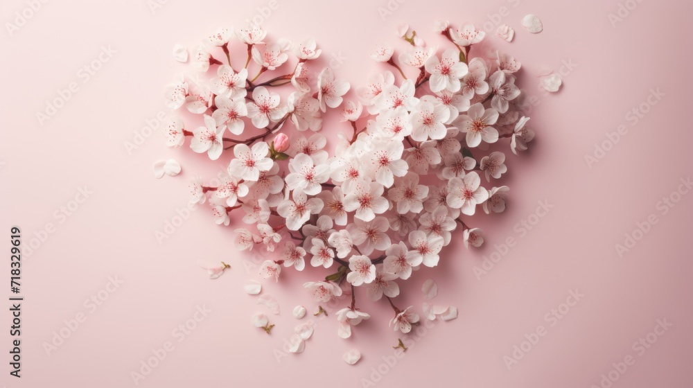a heart - shaped arrangement of pink flowers on a pink background with space for a text or an image of a heart - shaped arrangement of pink flowers on a pink background. a heart - shaped arrangement of pink flowers on a pink background with space for a text or an image of a heart - shaped arrangement of pink flowers on a pink background.