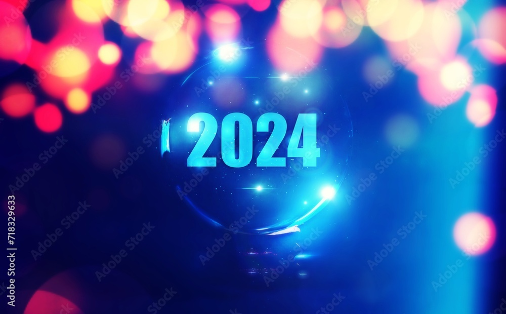 2025 Crystal Ball with Bokeh Lights Background A glowing crystal ball
