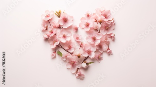  pink flowers arranged in the shape of a heart on a white background with copy - up space in the middle.
