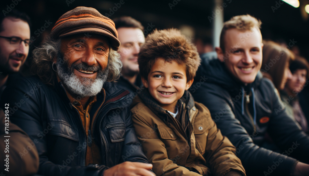 Fototapeta premium Smiling men, father and son, bonding in winter generated by AI