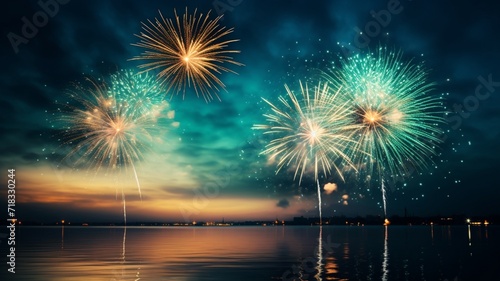 Happy new year celebration night sky fireworks image ____3452