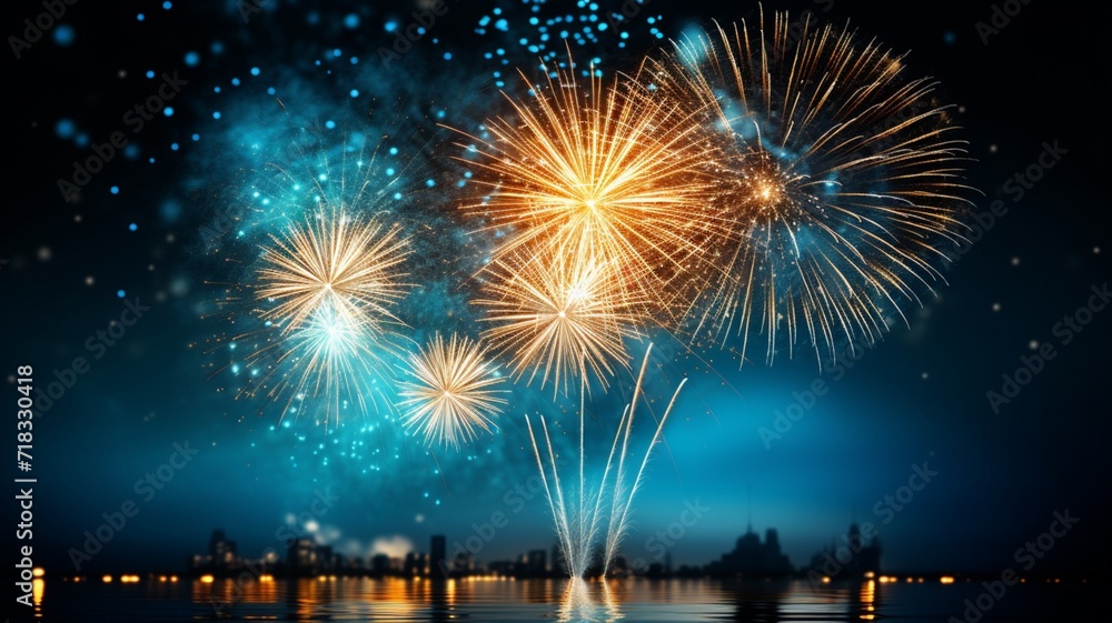 Happy new year celebration night sky fireworks image ____3449