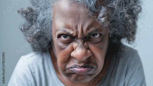 Angry belligerent black senior woman looking at the camera