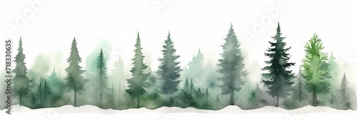 Watercolor Teak Tree Line on White Background Generative AI