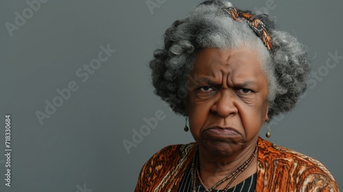 Angry belligerent black senior woman looking at the camera