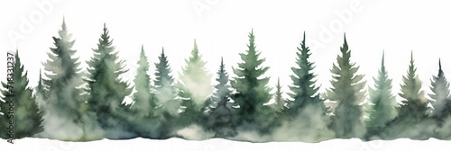 Watercolor Cedar Tree Line on White Background Generative AI © Alex