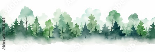 Watercolor Chokecherry Tree Line on White Background Generative AI photo