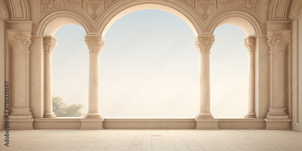 ed wall with antique colonnade and decorative frame in the background. - obrazy, fototapety, plakaty 
